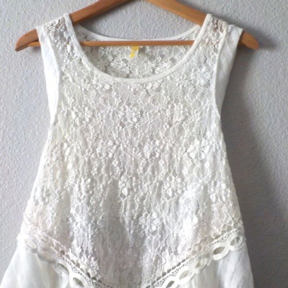 FREE PEOPLE MS SIZE LARGE IVORY DARK BLOOM LACE OPEN BACK KNIT TANK TOP - Picture 3 of 5